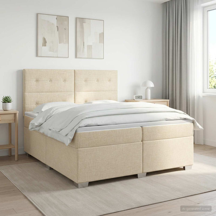 Boxmadras med topmadras Cremefarvet 200 x 200 cm Stof