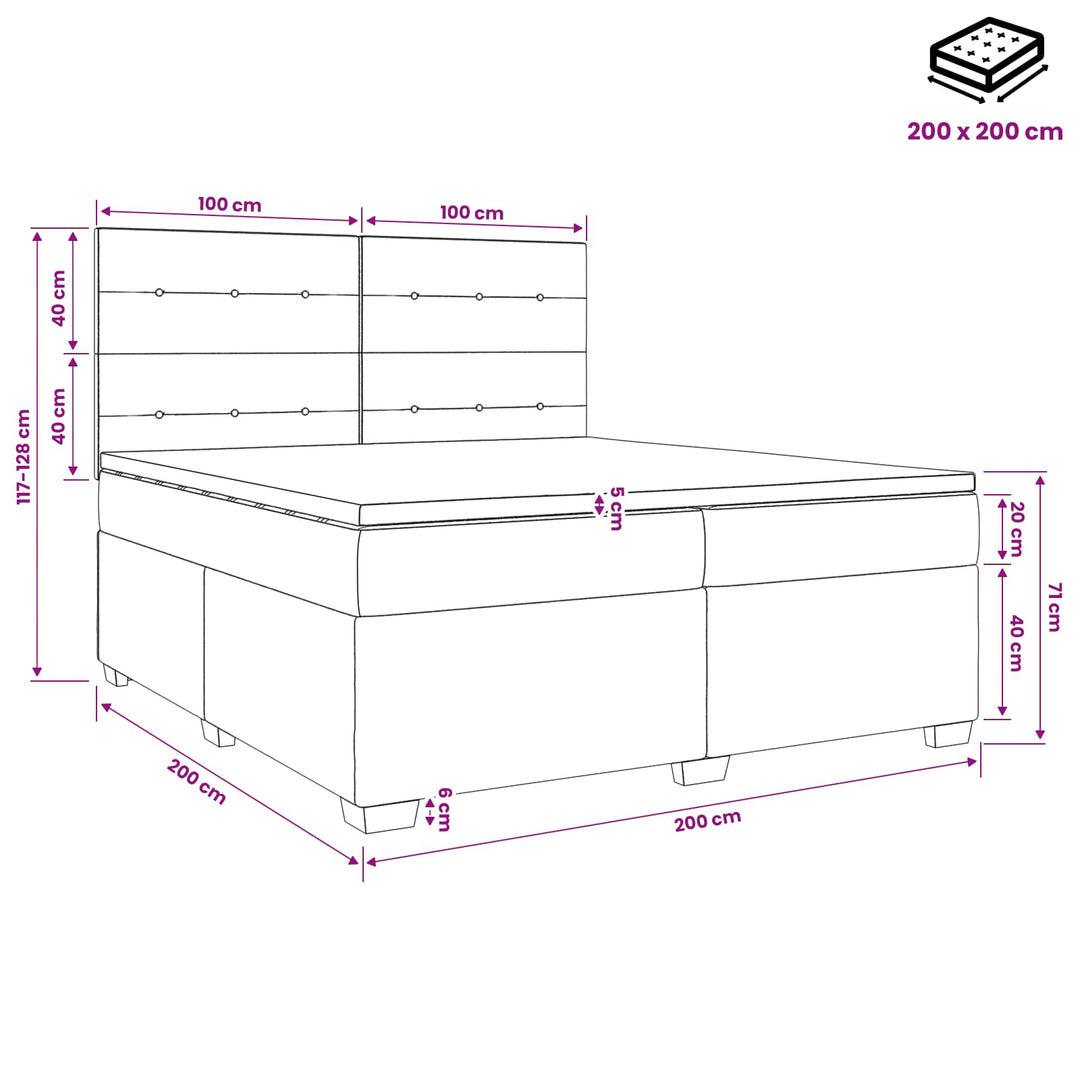Boxmadras med topmadras Cremefarvet 200 x 200 cm Stof