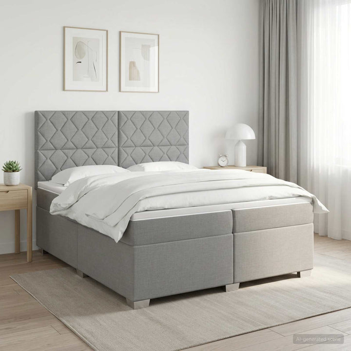 Boxmadras med topmadras Lysegrå 200 x 200 cm Stof