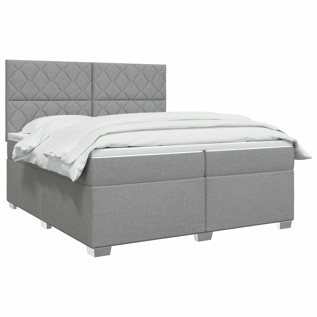 Boxmadras med topmadras Lysegrå 200 x 200 cm Stof