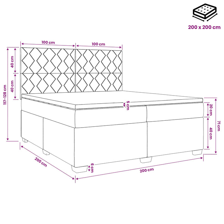Boxmadras med topmadras Lysegrå 200 x 200 cm Stof