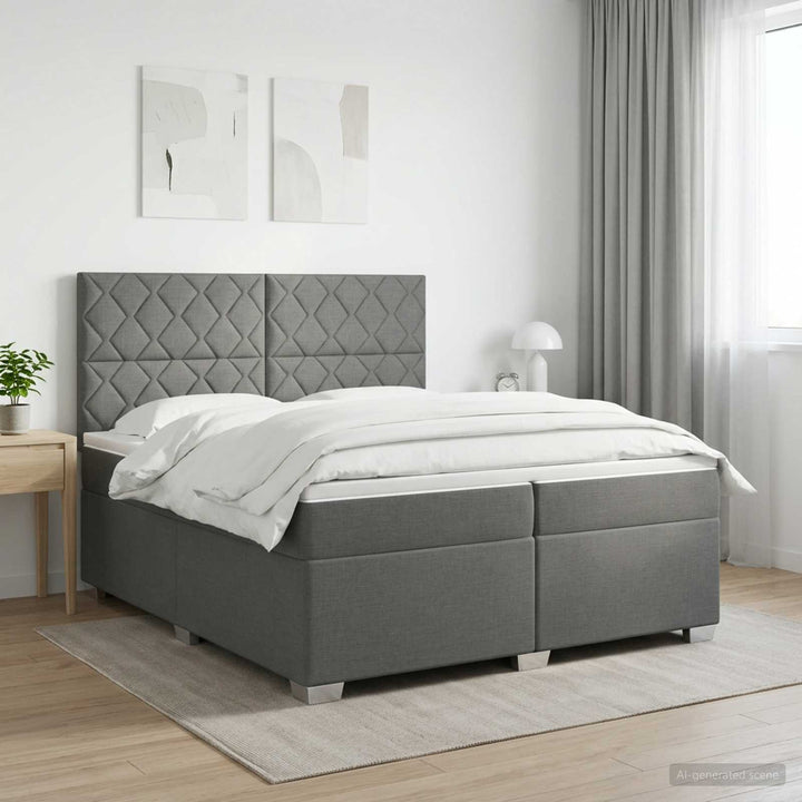 Boxmadras med topmadras Mørkegrå 200 x 200 cm Stof