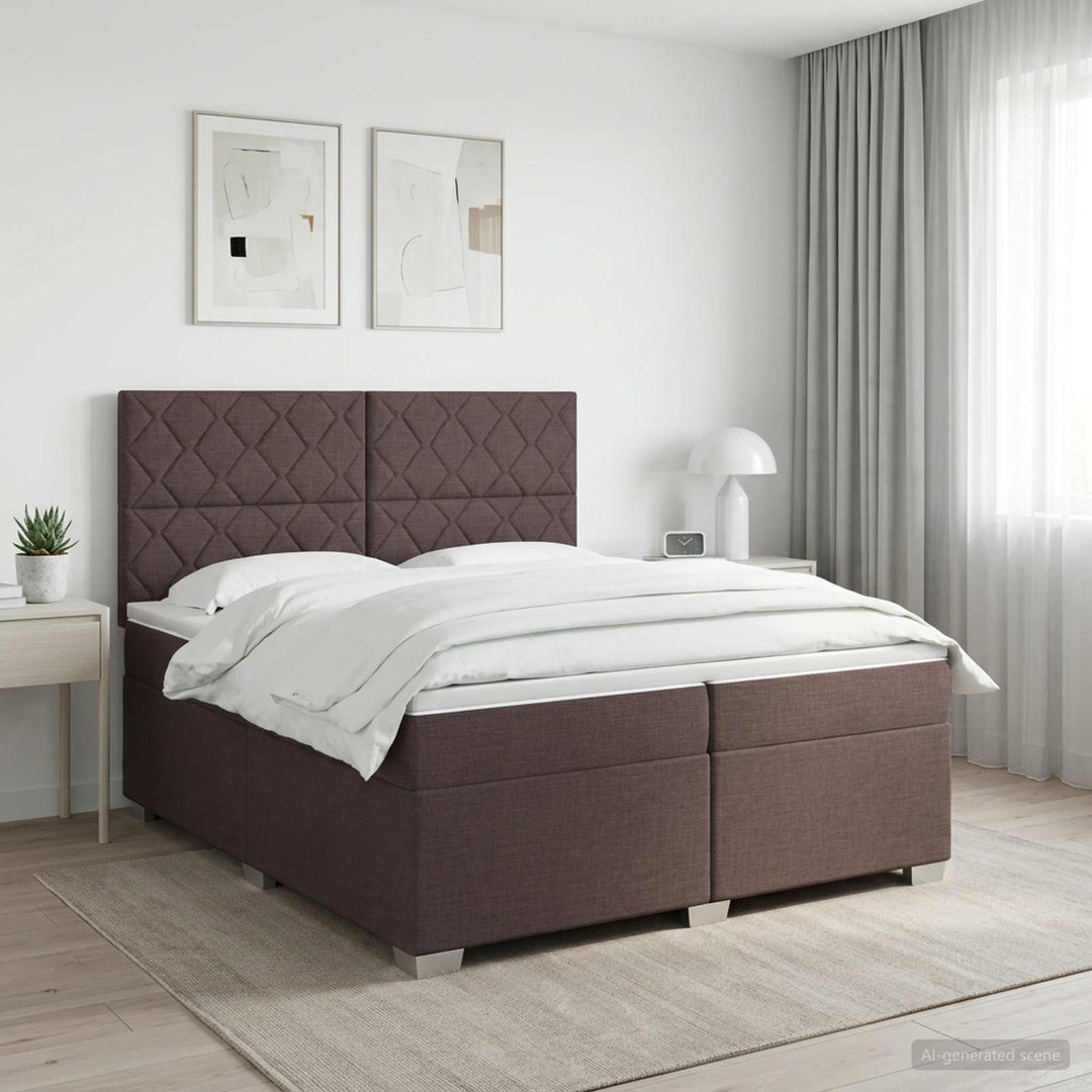 Boxmadras med topmadras Mørk Brun 200 x 200 cm Stof
