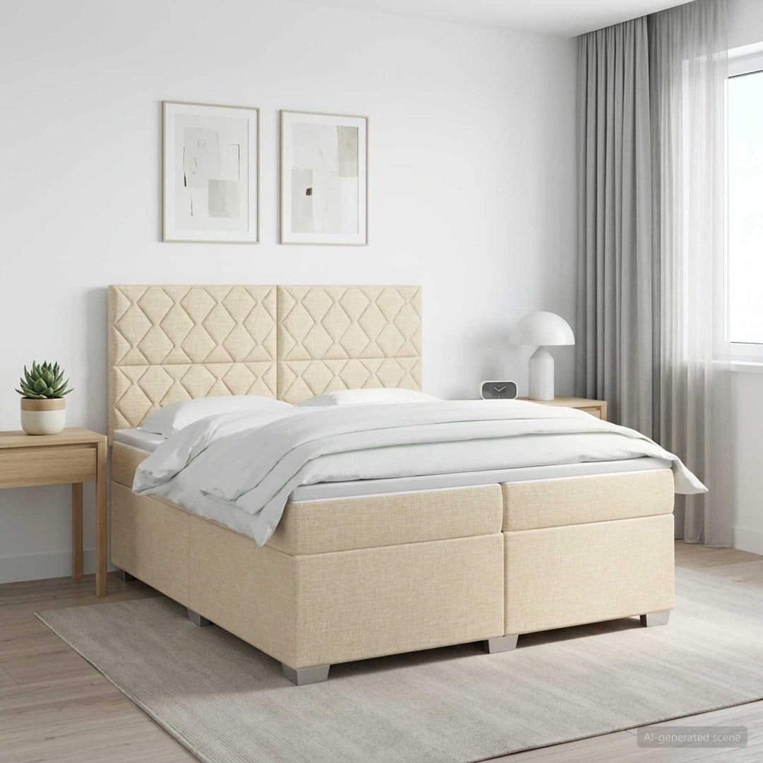 Boxmadras med topmadras Cremefarvet 200 x 200 cm Stof