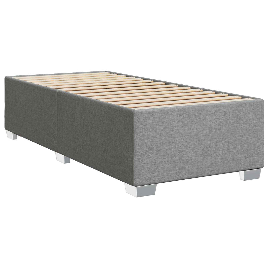 Boxmadras med topmadras med hovedgærde Lysegrå Enkelt Stof