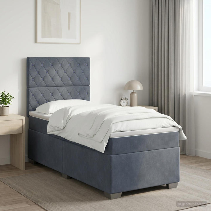 Boxmadras med topmadras Mørkegrå 90 x 200 cm Fløjl