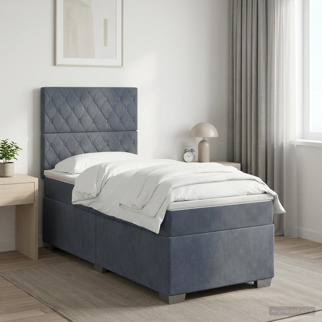 Boxmadras med topmadras Mørkegrå 80 x 200 cm Fløjl