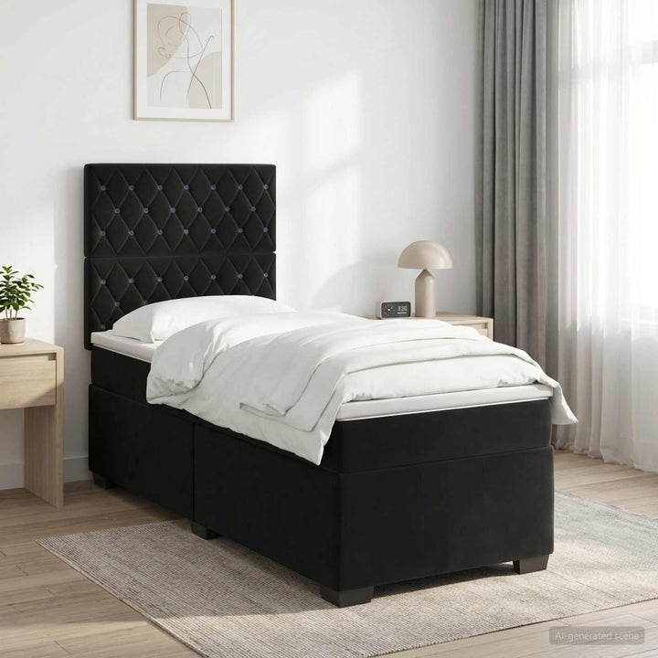Boxmadras med topmadras med hovedgærde Sort 90 x 190 cm Fløjl
