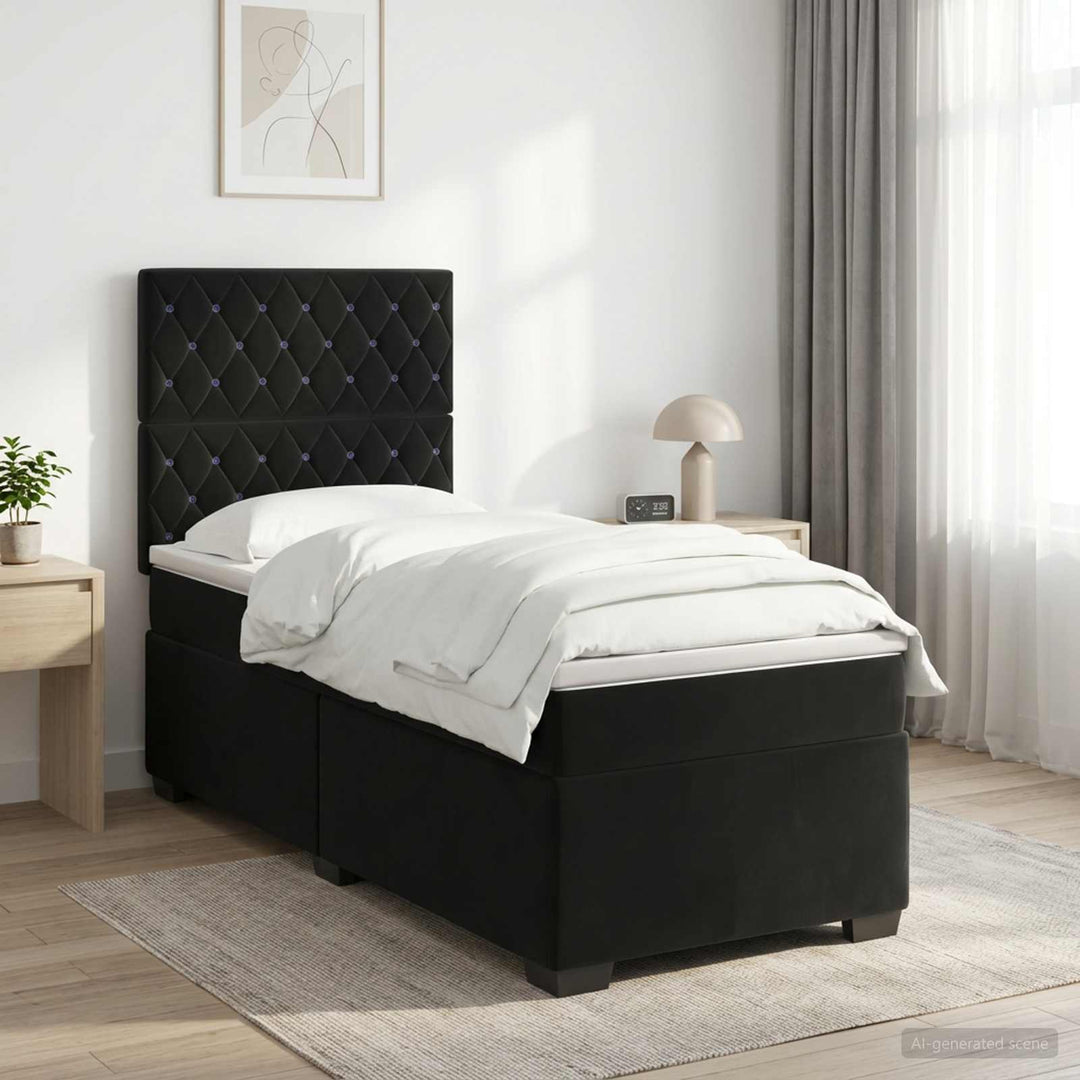 Boxmadras med topmadras med hovedgærde Sort 100 x 200 cm Fløjl
