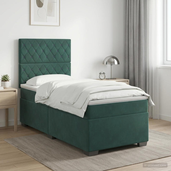 Boxmadras med topmadras Mørkegrøn 100 x 200 cm Fløjl