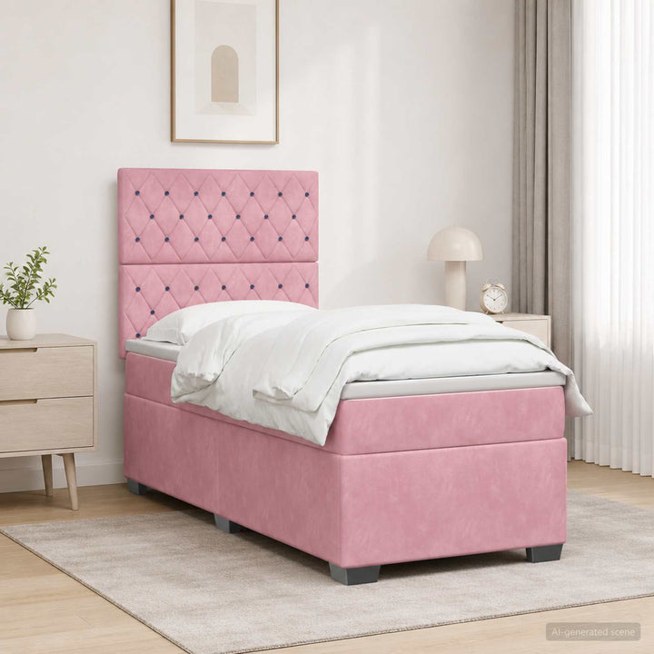 Boxmadras med topmadras Lyserød 80 x 200 cm Fløjl