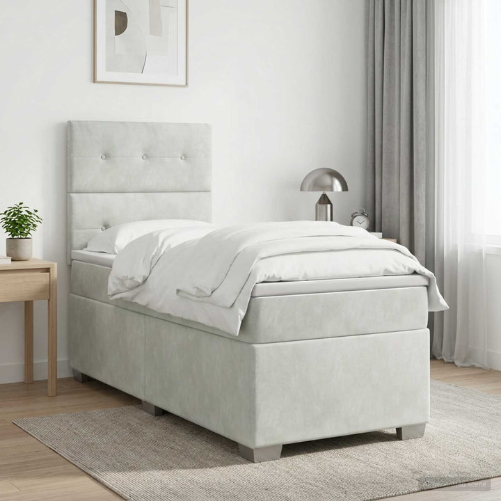 Boxmadras med topmadras Lysegrå 100 x 200 cm Fløjl