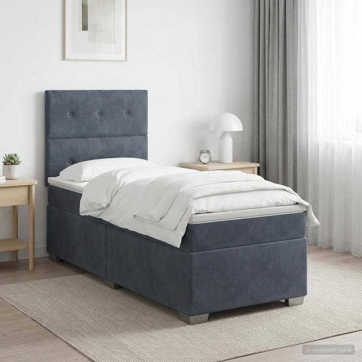 Boxmadras med topmadras Mørkegrå 80 x 200 cm Fløjl