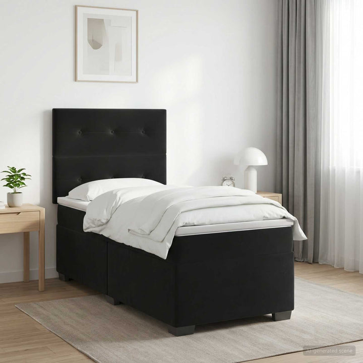 Boxmadras med topmadras med hovedgærde Sort 100 x 200 cm Fløjl