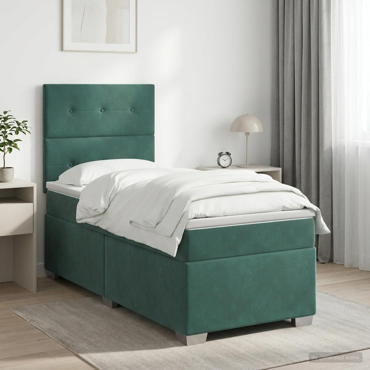 Boxmadras med topmadras Mørkegrøn 90 x 200 cm Fløjl