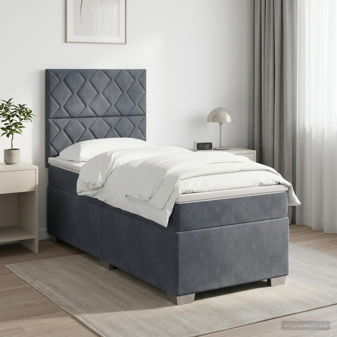Boxmadras med topmadras Mørkegrå 90 x 190 cm Fløjl