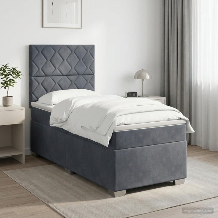 Boxmadras med topmadras Mørkegrå 90 x 190 cm Fløjl
