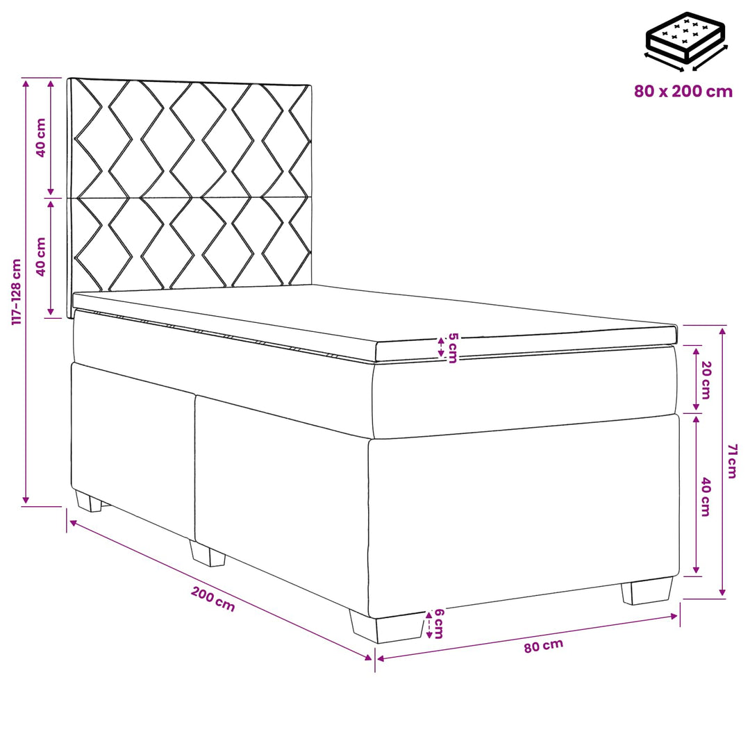 Boxmadras med topmadras Mørkegrå 80 x 200 cm Fløjl