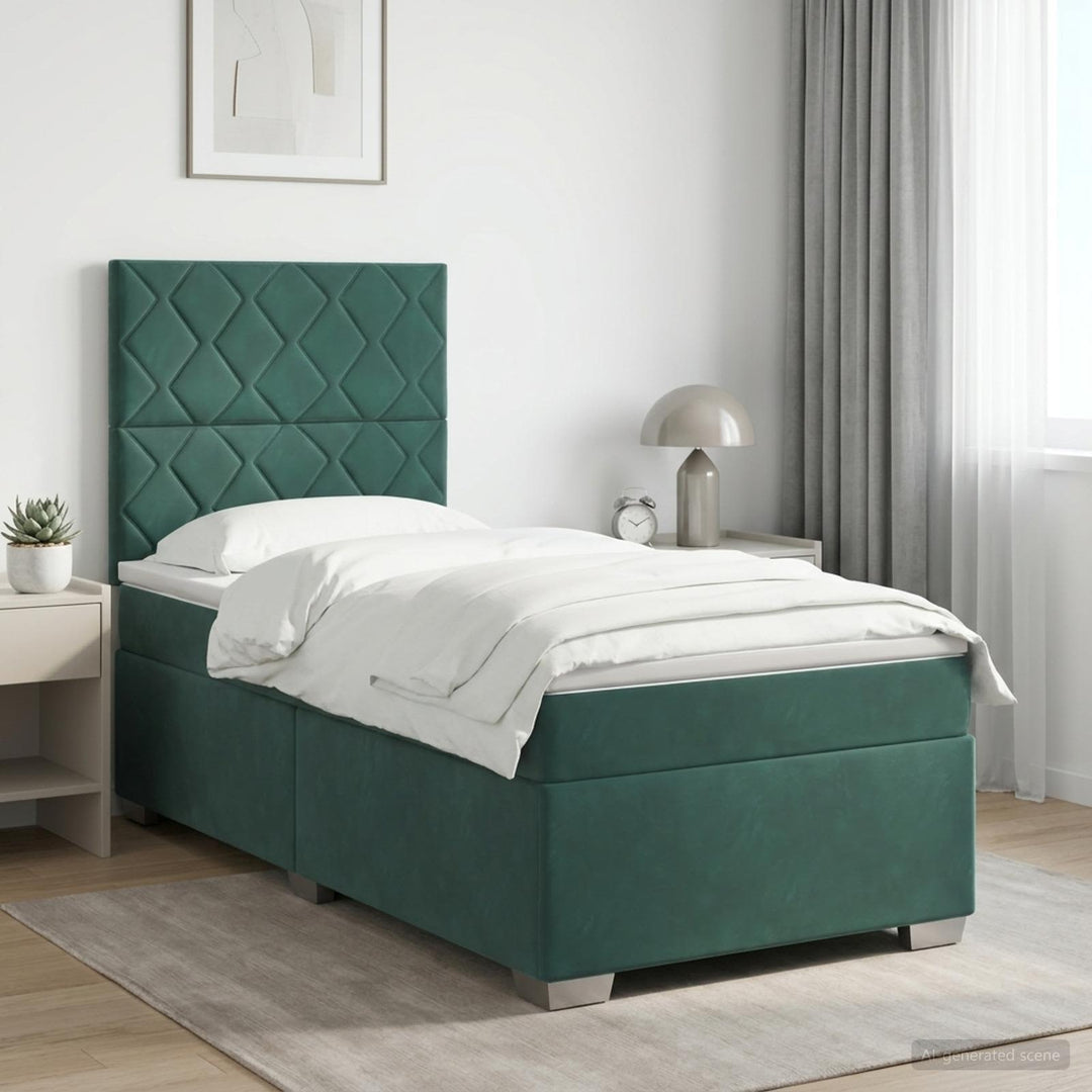 Boxmadras med topmadras Mørkegrøn 80 x 200 cm Fløjl