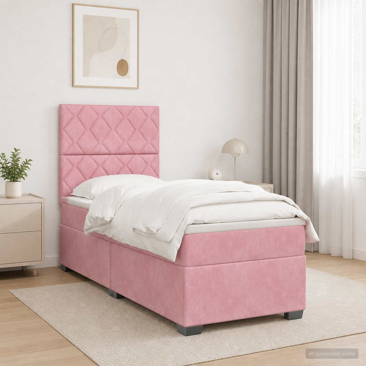 Boxmadras med topmadras Lyserød 90 x 200 cm Fløjl