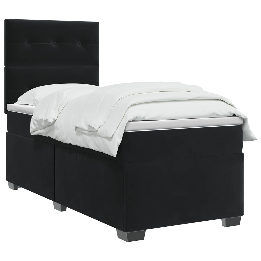 Boxmadras med topmadras med hovedgærde Sort 90 x 190 cm Fløjl