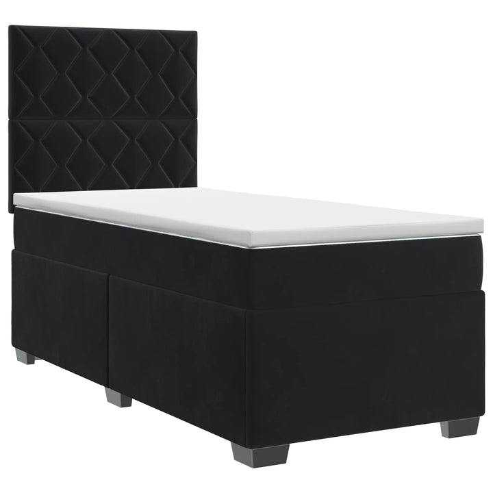 Boxmadras med topmadras med hovedgærde Sort 90 x 190 cm Fløjl