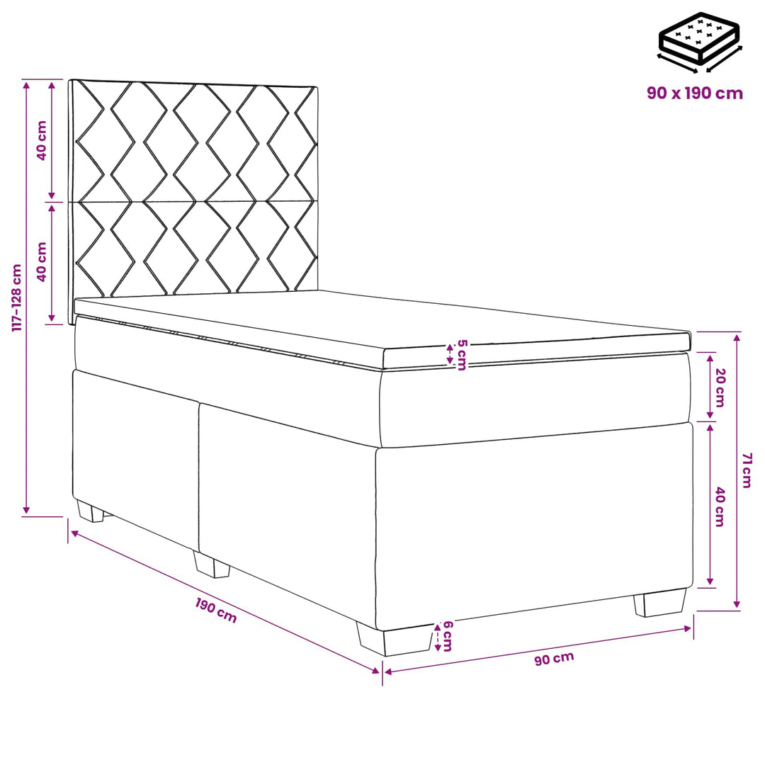 Boxmadras med topmadras med hovedgærde Blå 90 x 190 cm Fløjl