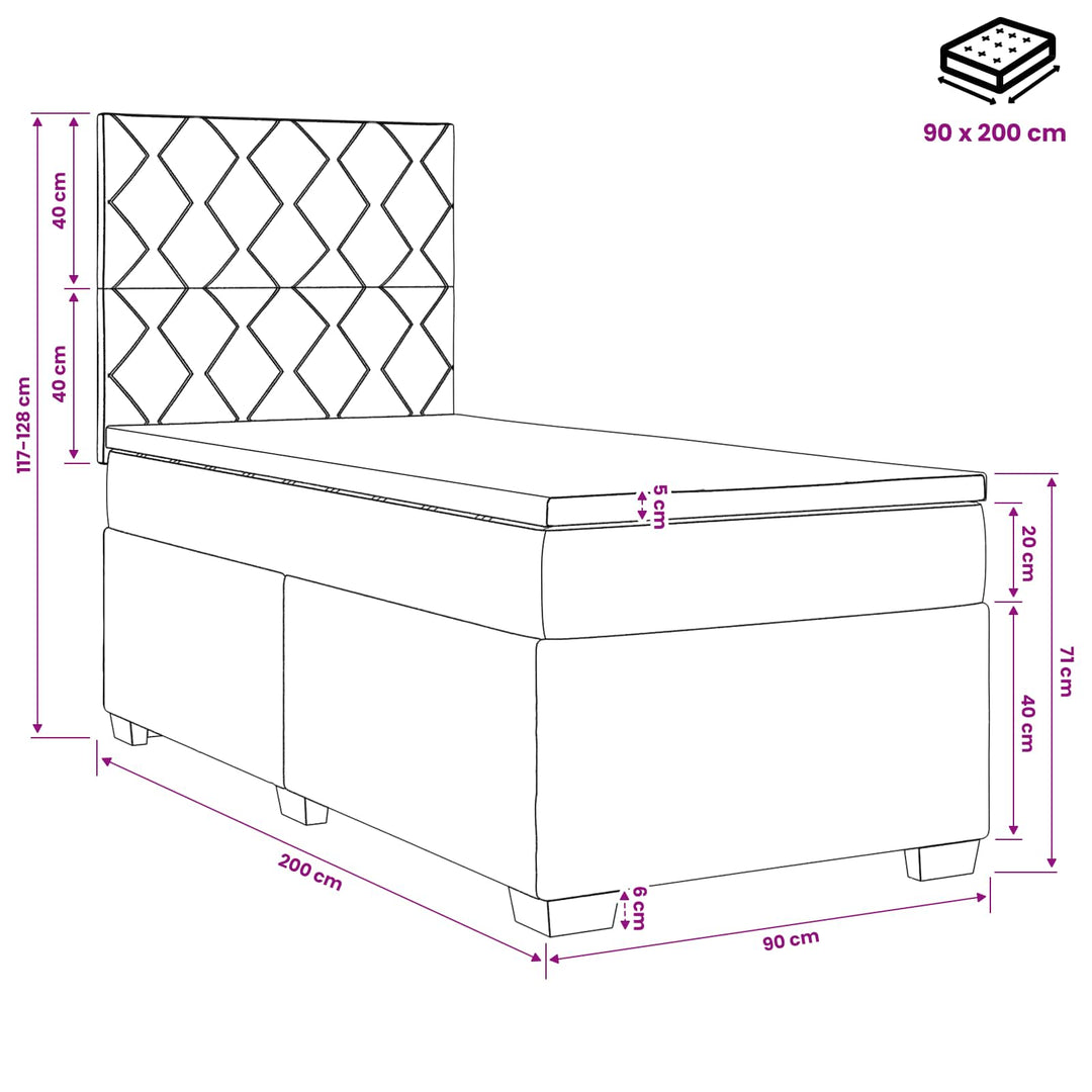 Boxmadras med topmadras med hovedgærde Blå 90 x 200 cm Fløjl