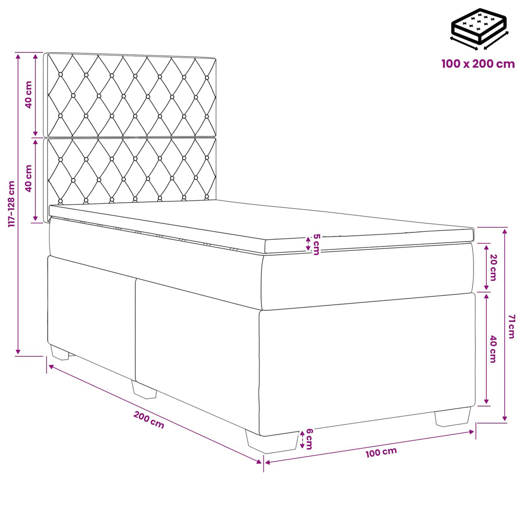 Boxmadras med topmadras Lysegrå 100 x 200 cm Fløjl