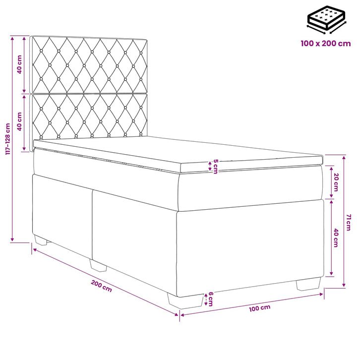 Boxmadras med topmadras Lysegrå 100 x 200 cm Fløjl