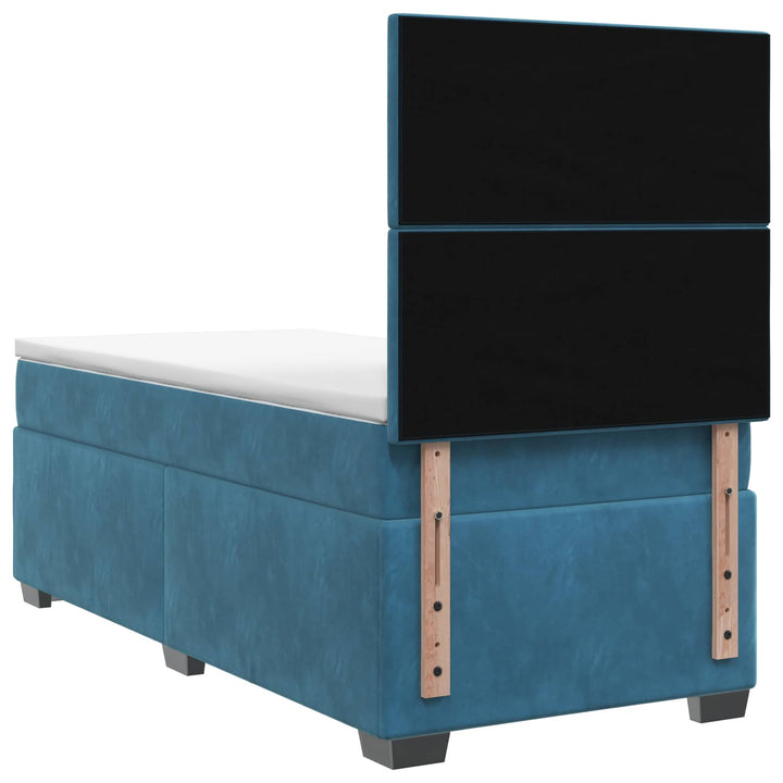 Boxmadras med topmadras med hovedgærde Blå 100 x 200 cm Fløjl