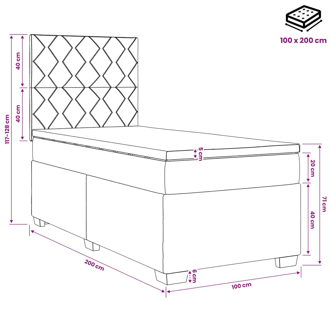 Boxmadras med topmadras med hovedgærde Blå 100 x 200 cm Fløjl