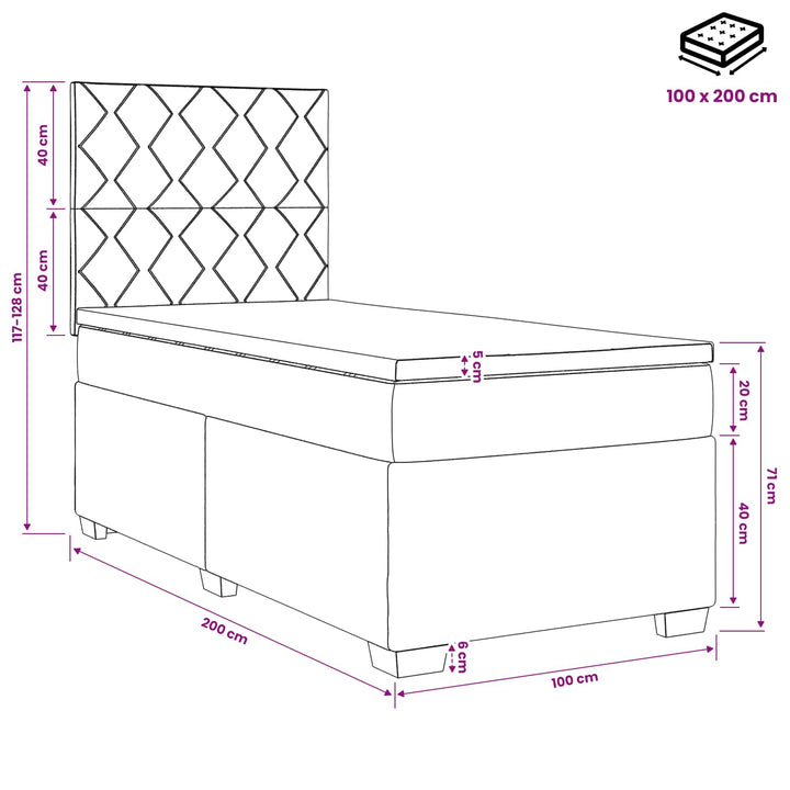 Boxmadras med topmadras med hovedgærde Blå 100 x 200 cm Fløjl