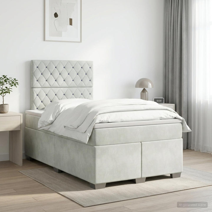 Boxmadras med topmadras Lysegrå 120 x 190 cm Fløjl