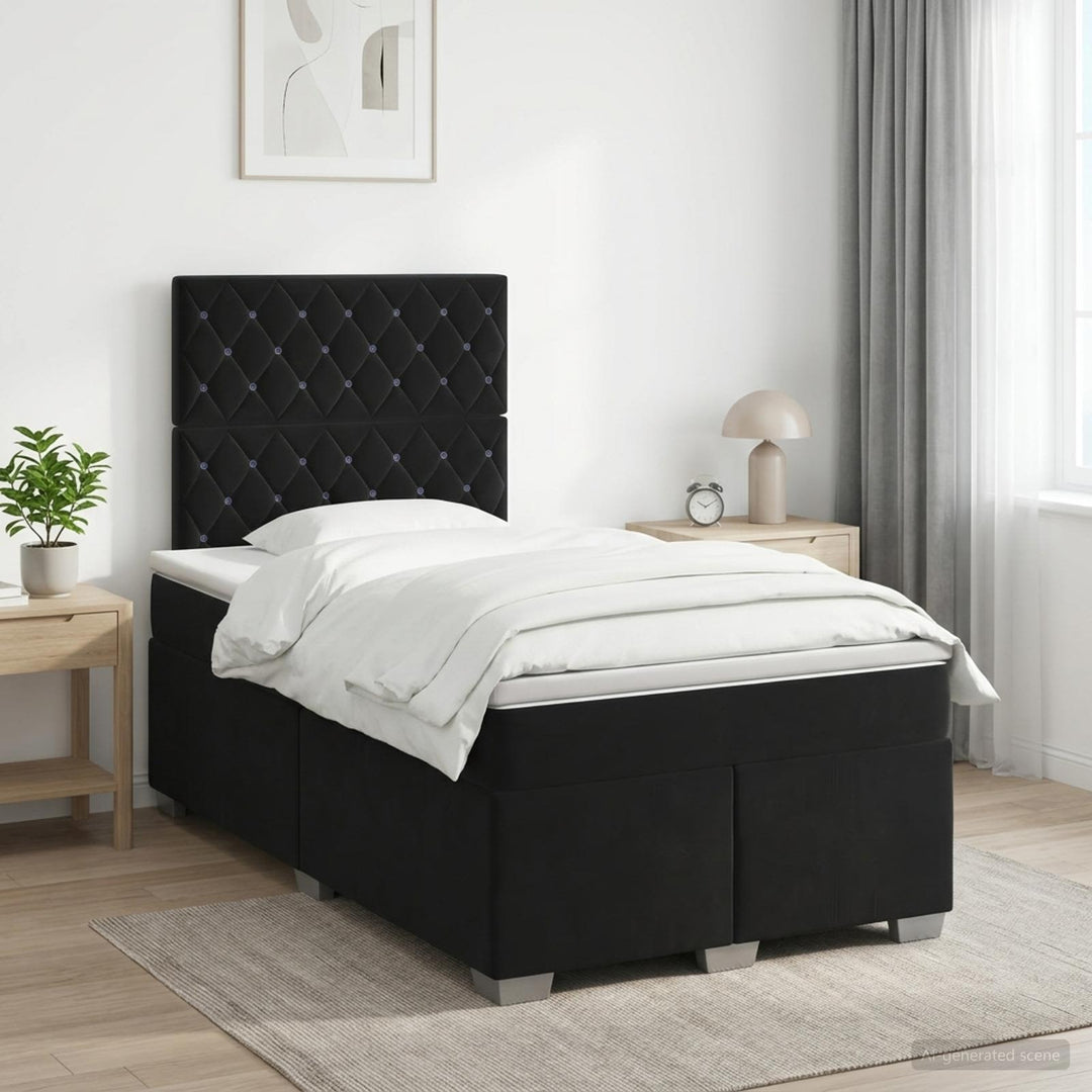 Boxmadras med topmadras med hovedgærde Sort 120 x 200 cm Fløjl