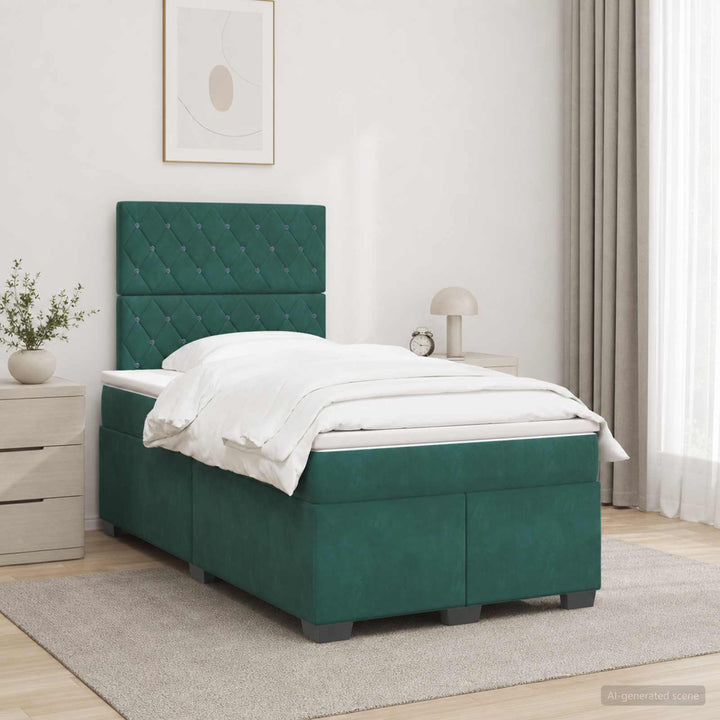 Boxmadras med topmadras Mørkegrøn 120 x 190 cm Fløjl