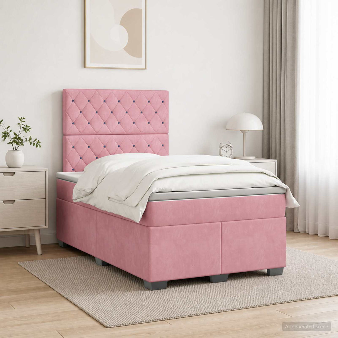 Boxmadras med topmadras Lyserød 120 x 190 cm Fløjl