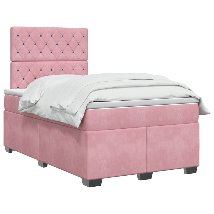 Boxmadras med topmadras Lyserød 120 x 190 cm Fløjl