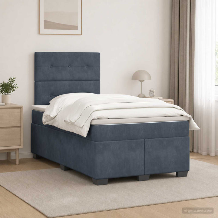Boxmadras med topmadras Mørkegrå 120 x 190 cm Fløjl