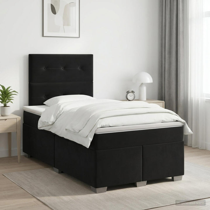 Boxmadras med topmadras med hovedgærde Sort 120 x 190 cm Fløjl
