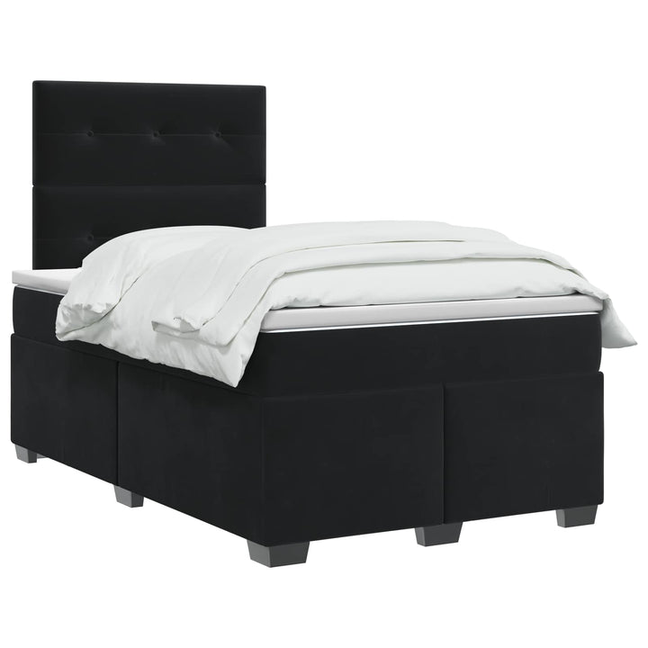 Boxmadras med topmadras med hovedgærde Sort 120 x 190 cm Fløjl