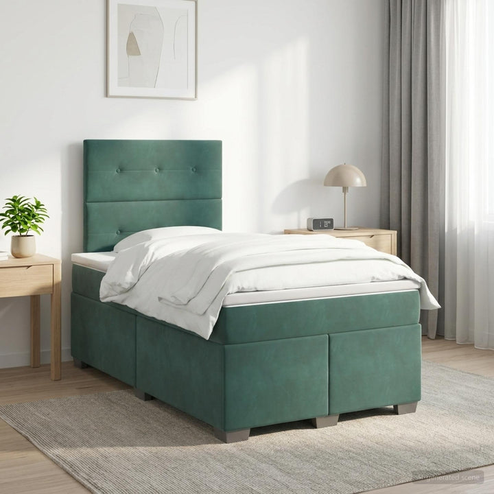 Boxmadras med topmadras Mørkegrøn 120 x 190 cm Fløjl