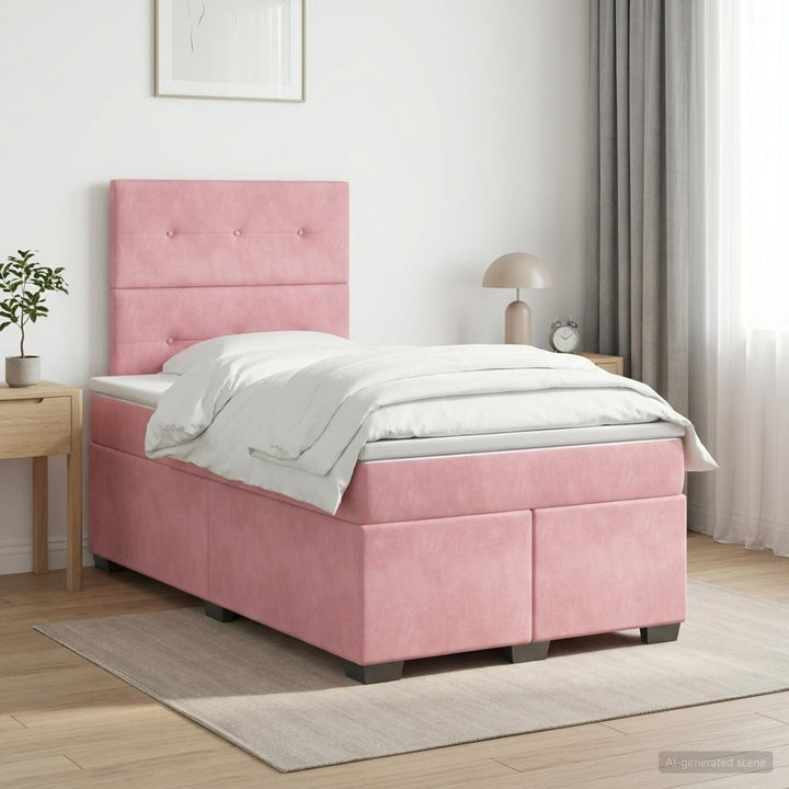 Boxmadras med topmadras Lyserød 120 x 200 cm Fløjl