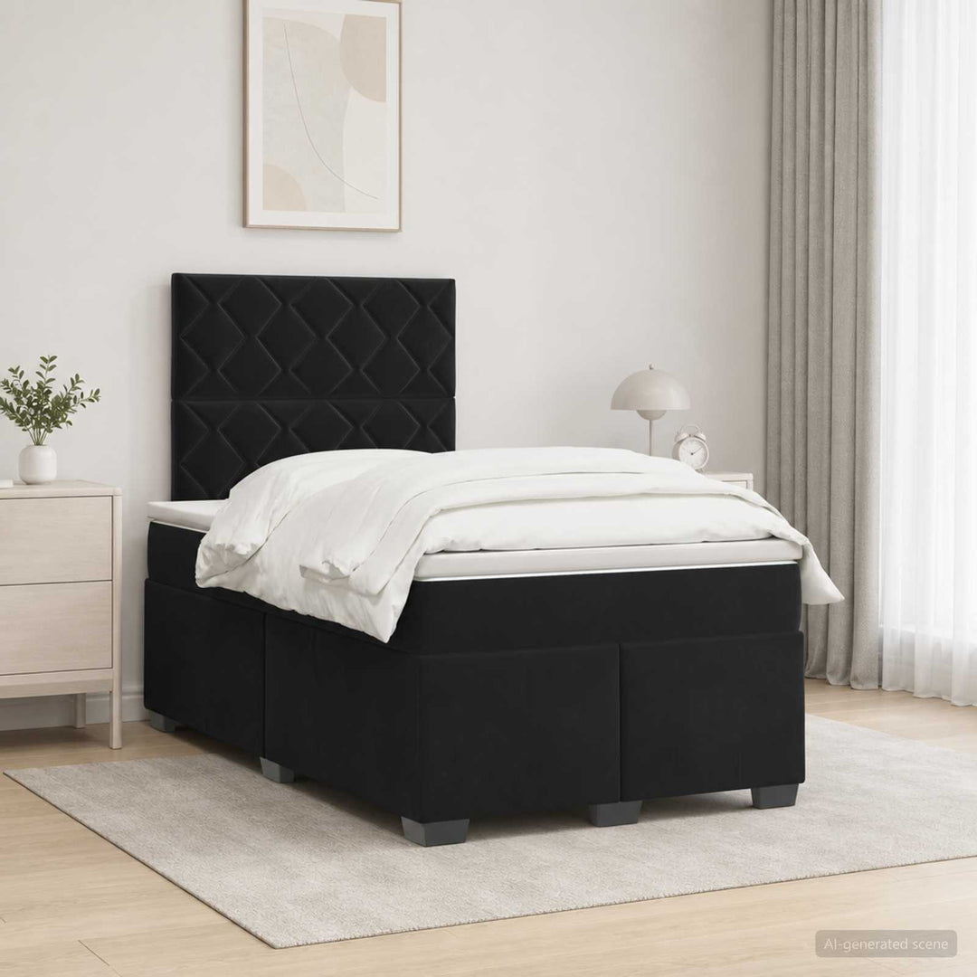 Boxmadras med topmadras Sort 120 x 190 cm Fløjl
