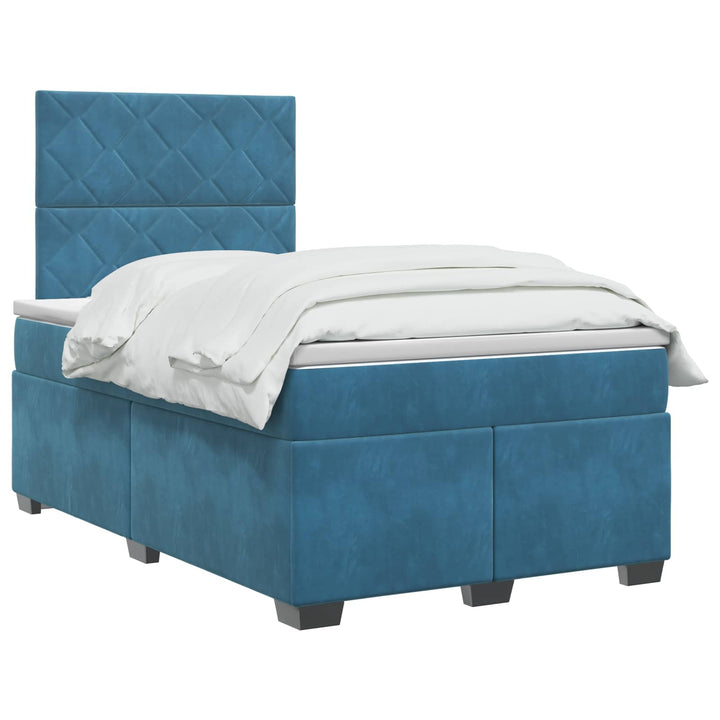 Boxmadras med topmadras med hovedgærde Blå 120 x 190 cm Fløjl