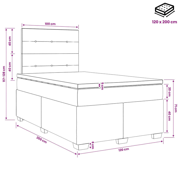 Boxmadras med topmadras med hovedgærde Sort 120 x 200 cm Fløjl