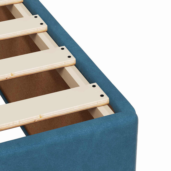 Boxmadras med topmadras med hovedgærde Blå 120 x 200 cm Fløjl