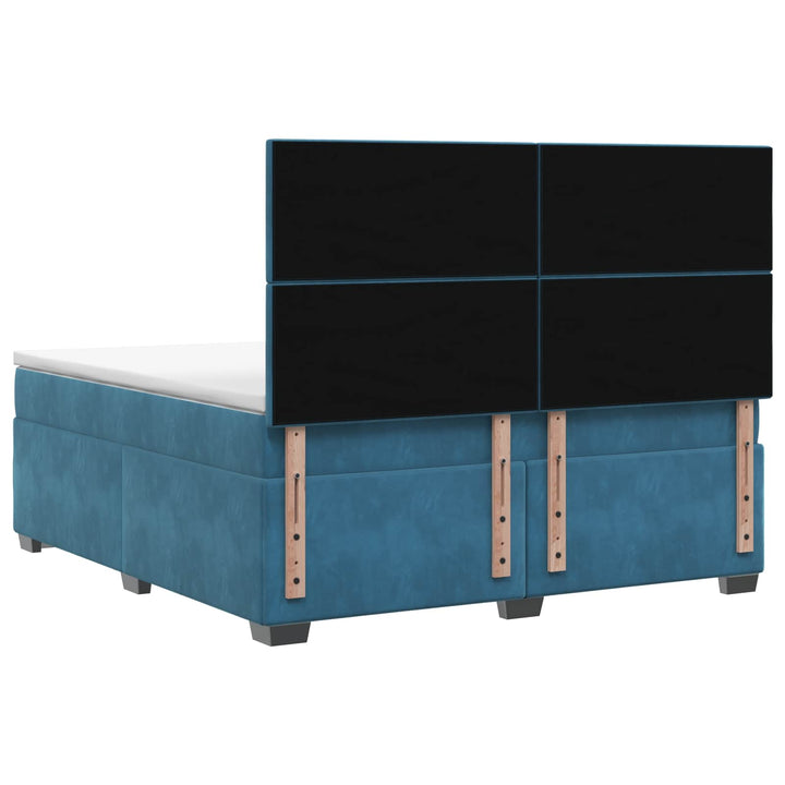 Boxmadras med topmadras med hovedgærde Blå 140 x 190 cm Fløjl