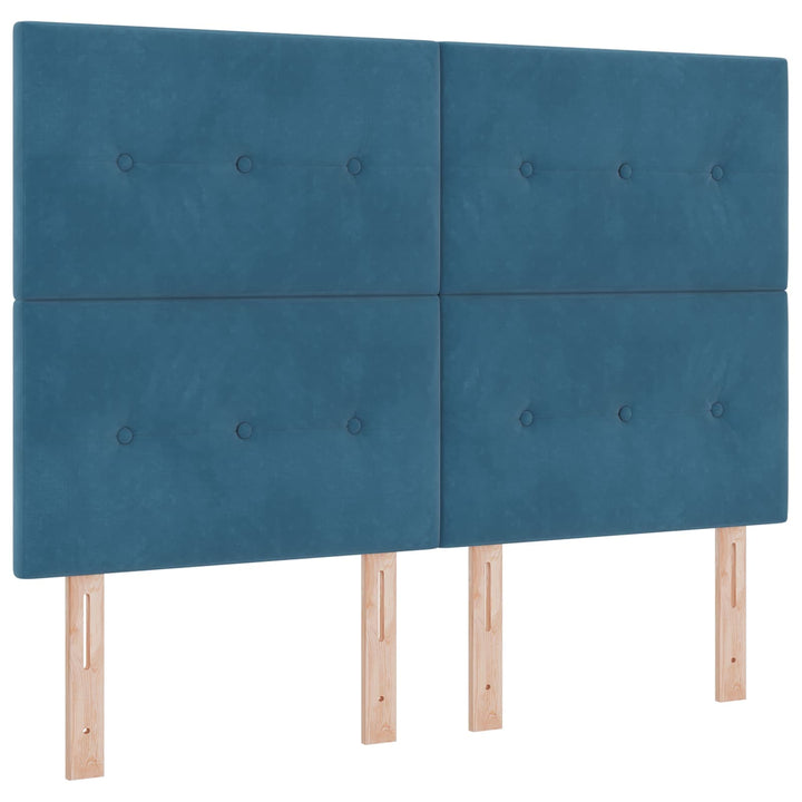 Boxmadras med topmadras med hovedgærde Blå 140 x 200 cm Fløjl