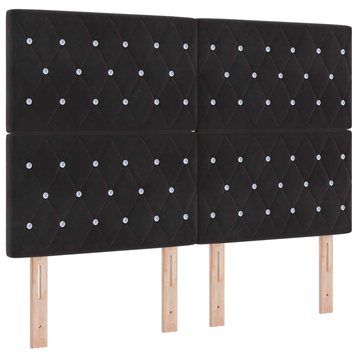 Boxmadras med topmadras med hovedgærde Sort 160 x 200 cm Fløjl